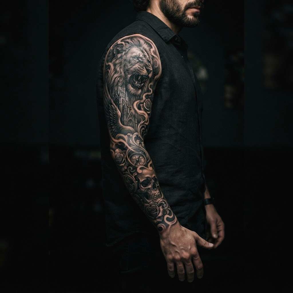 Black and grey realism sleeve