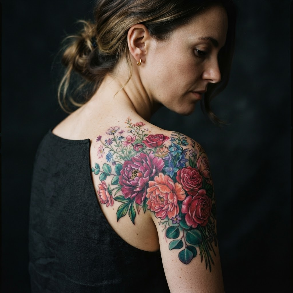 Vibrant color floral on the shoulder